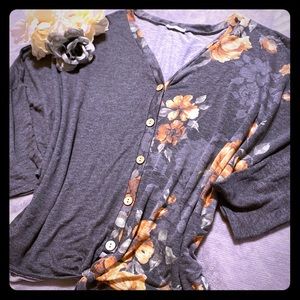 3x flower print grey cardigan